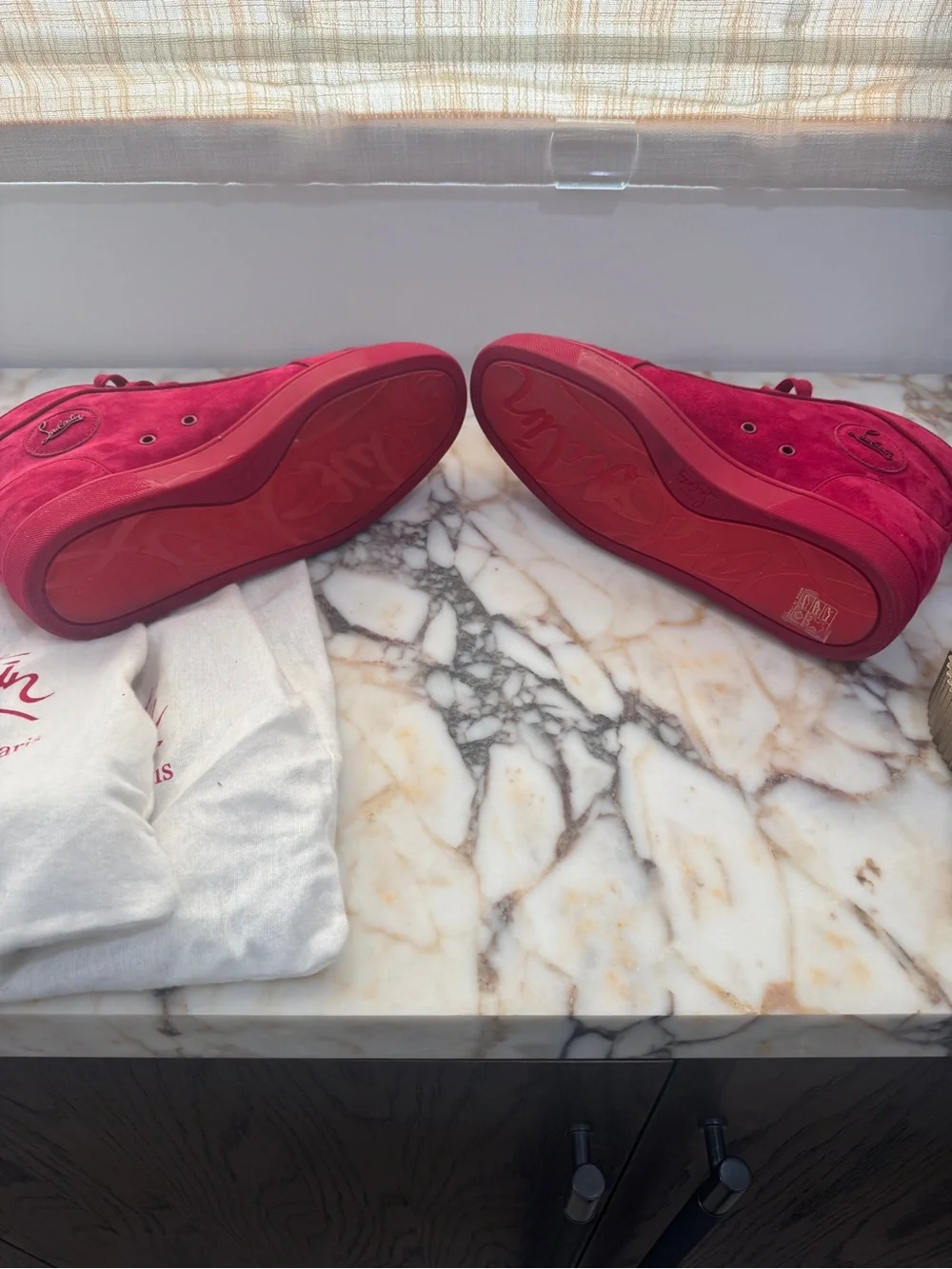 Christian Louboutin Cherry Red Suede High-Top Sneakers
